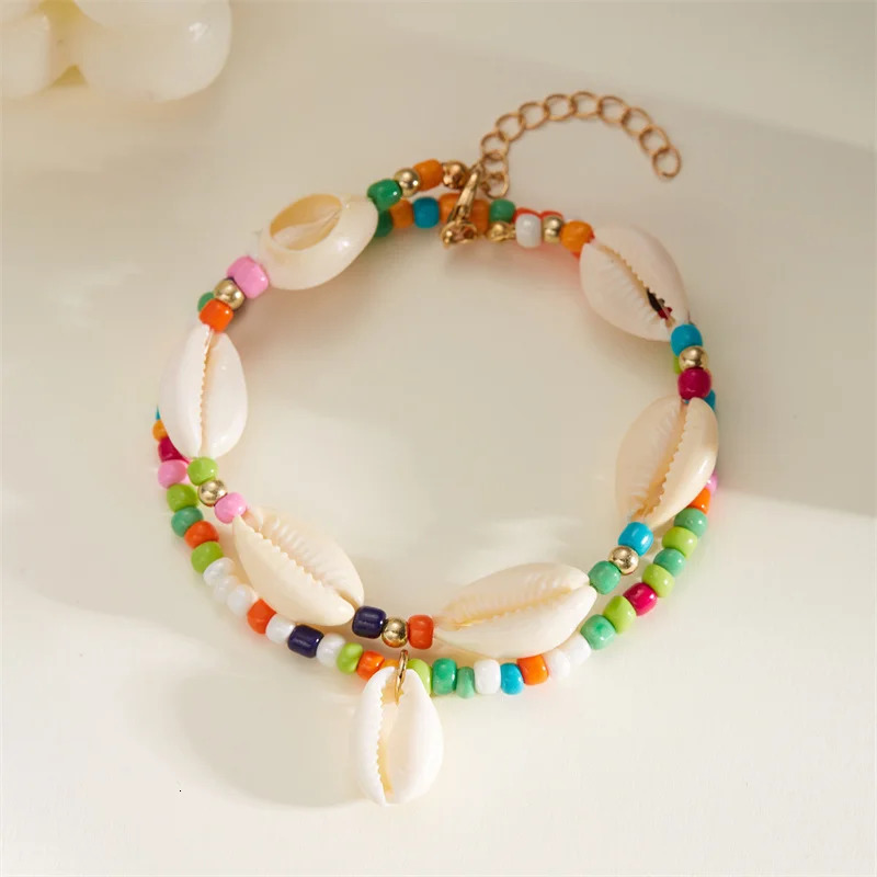 Stackable Boho Rice Beads Shell Anklets For Women Multicolor Simple Aesthetic Summer Beach Ankle Chain Jewelry Friendship Gift 250107