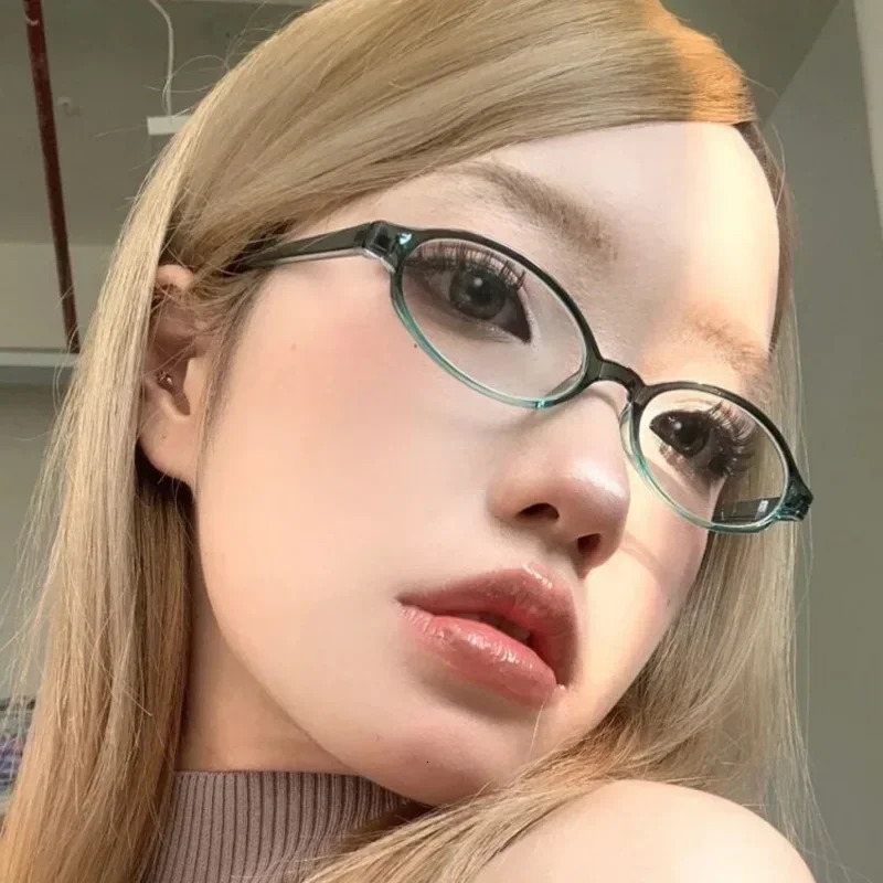 4 Colors Y2K Spice Narrow Frame Anti-blue Plain Glasses Retro Small Frame Oval Women Glasses Clear Computer Protection Glasses 250107