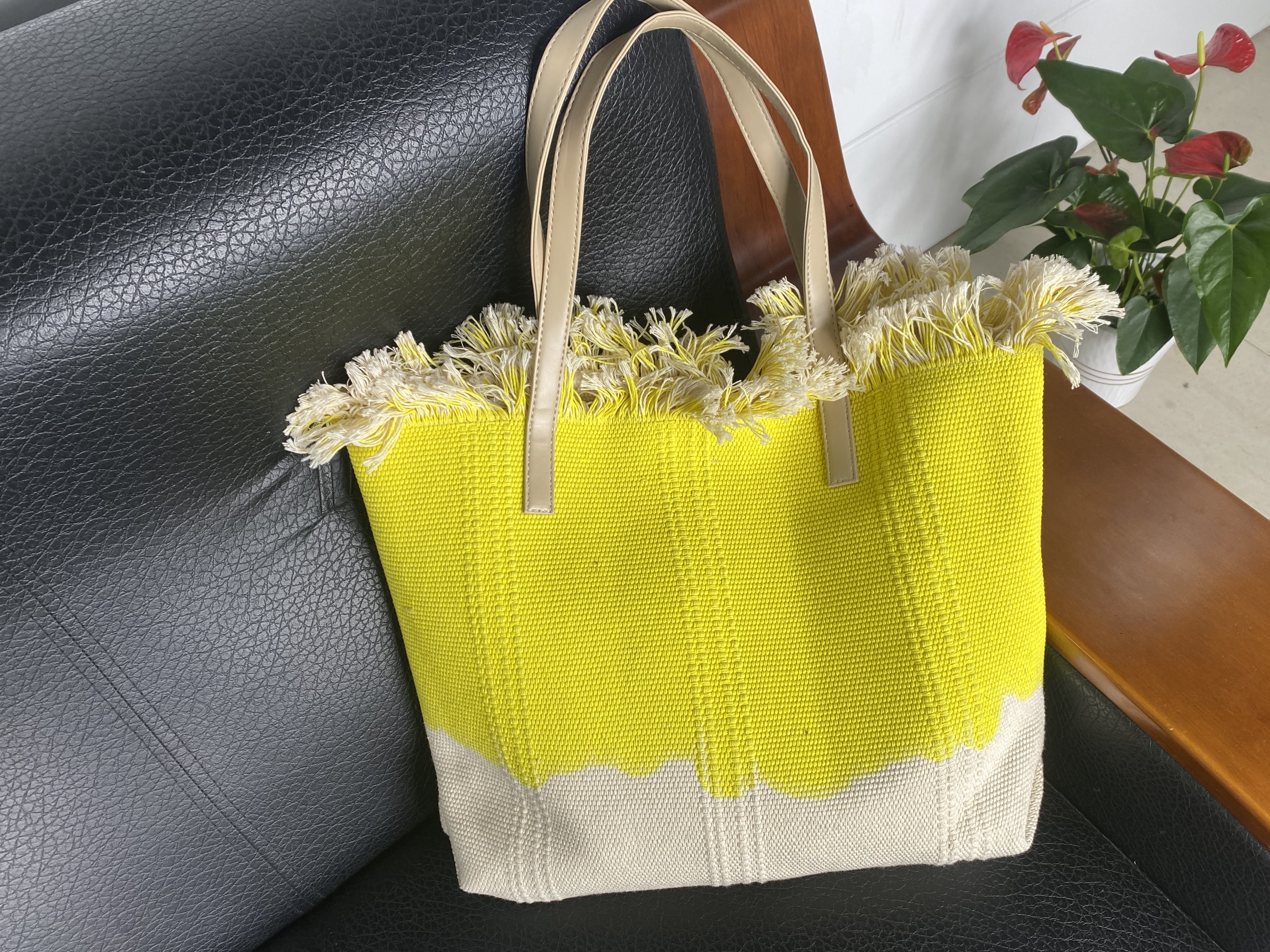 Classic Handmade Linen Shoulder Purse with Adjustable Strap