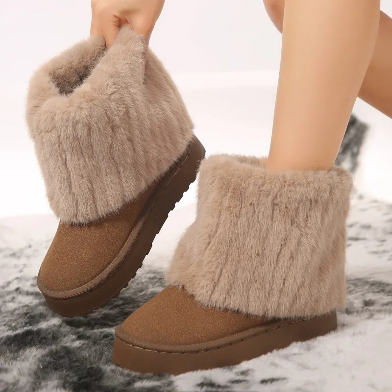 2024 Winter Fashion Casual Womens Boots Thick Sleeve Short Plush Snow Boots Womens Mid-tube Splicing Large Size 44 250106