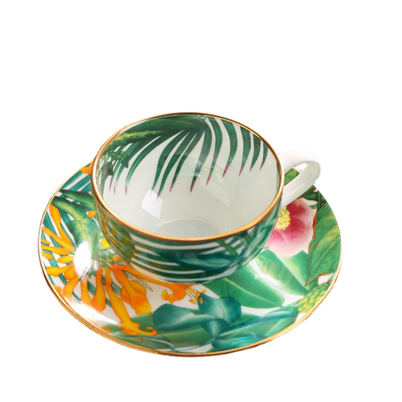 Nordic Style Tropical Rainforest Bone China Coffee Mug Good Quality Porcelain Cup And Saucer With Gold Rim Table Drinkwar 111