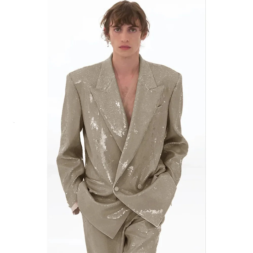 Mens Suit Complete 2 Piece Sequined Party Wear Slim Fit Wedding Jacket Pants Clothing Casual Trousers Elegant 250102