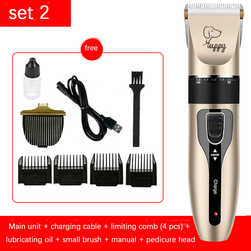 Dog Grooming Kit Clippers, Low Noise, Electric Quiet, Rechargeable, Cordless, Pet Hair Thick Coats Clippers Trimmers Set, Suitable for Dogs, Cats, and Other Pets (Gold)