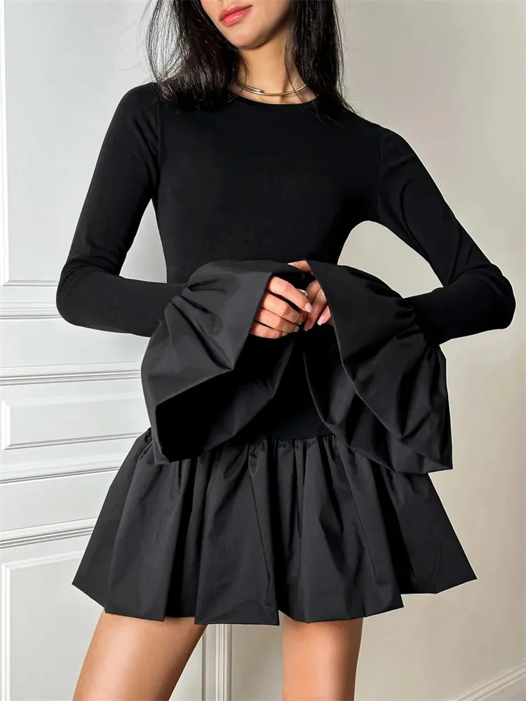 Tossy Ruffled Fashion Patchwork Mini Dress For Women High Waist Slim Elegant Commute Party Dress Female Spring Bodycon Dress 250107