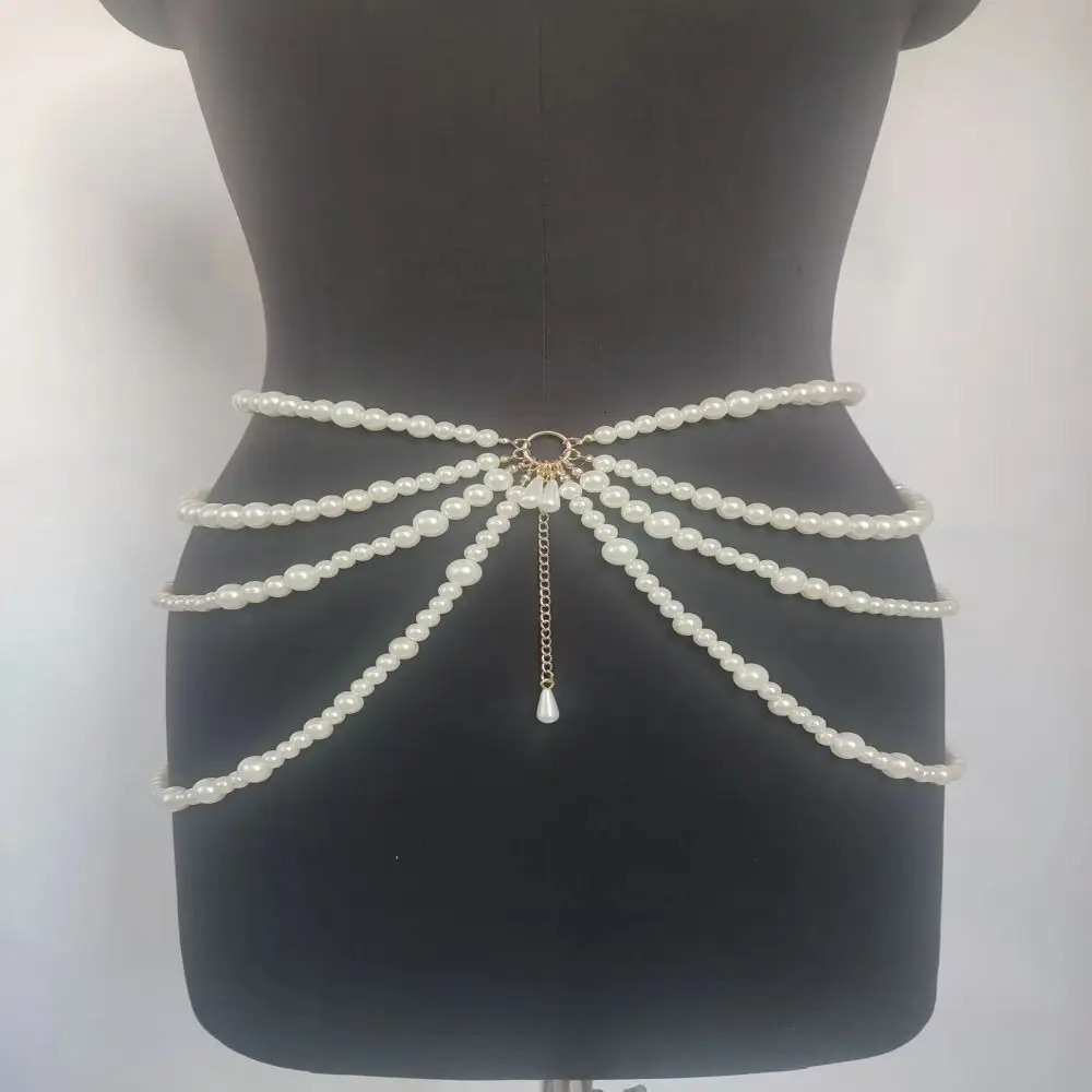 Y2K Jewelry Multilayer Pearl Waist Chain for Womens Fashion Retro Character Playing Body Accessories Party Accessorie Belts 250107