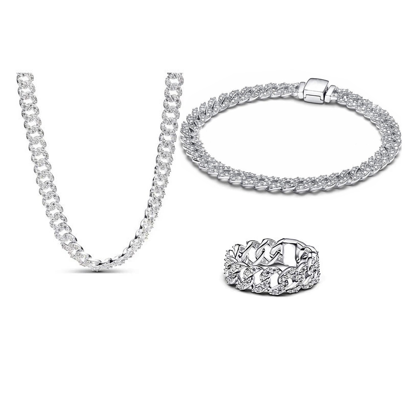 Authentic Cuban Tennis Chain Necklace Bracelet Ring Man Women S925 Sterling Silver Birthday Gifts Christmas Luxury Wedding Jewelry Sets BR126