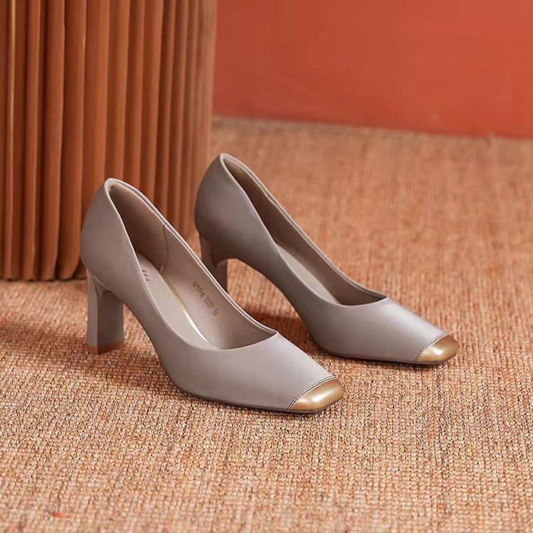 hot Women Dress Shoes High Heel Increase Height 7 CM NEW hot Square Toe Business Formal Wear Triple Black Beige Grey Free shipping