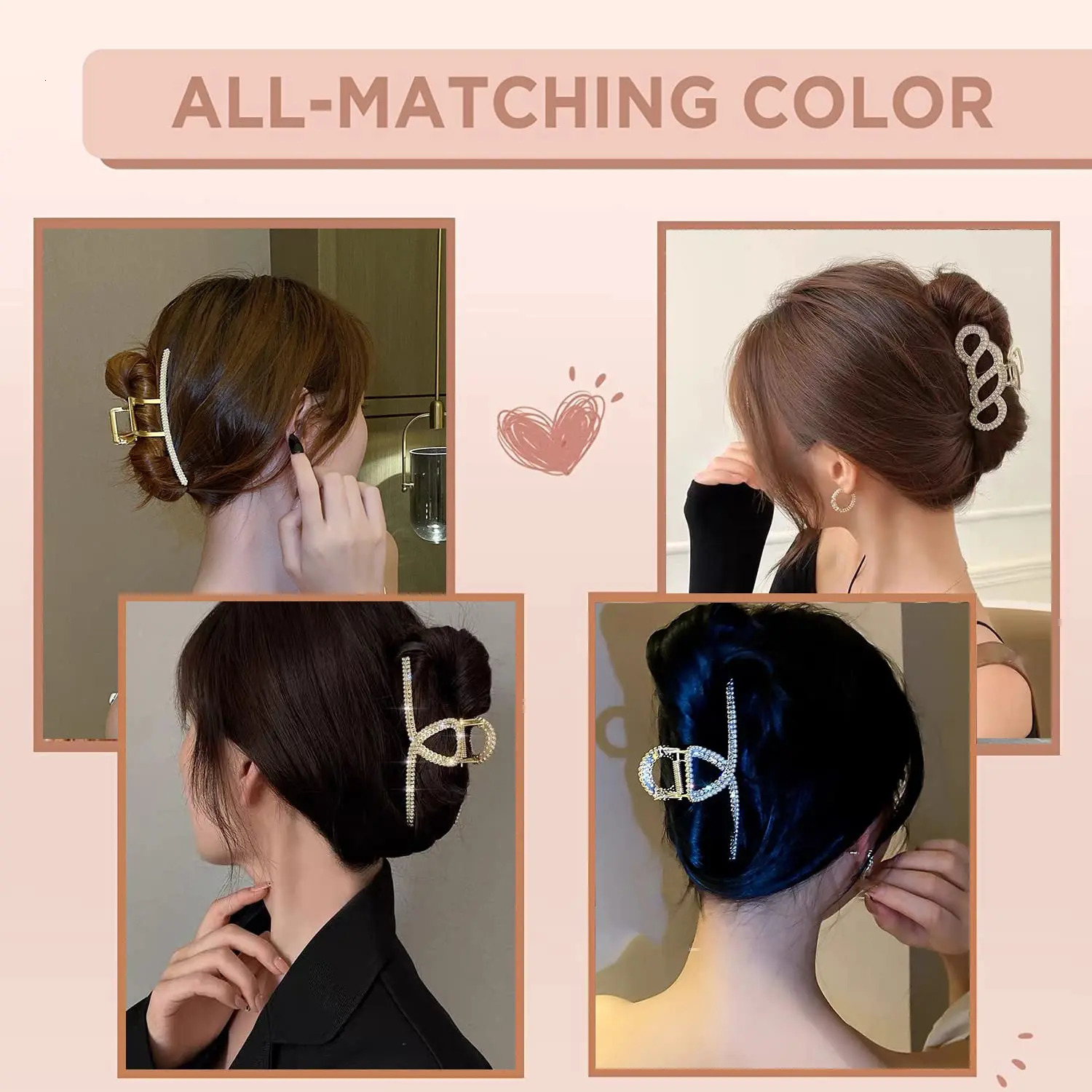 6 Pcs Large Metal Hair Claw ClipsClaw Clips with Pearl and rhinestone4.3 Hair Clips for Women Girls6 Styles Strong Hold Me 250103