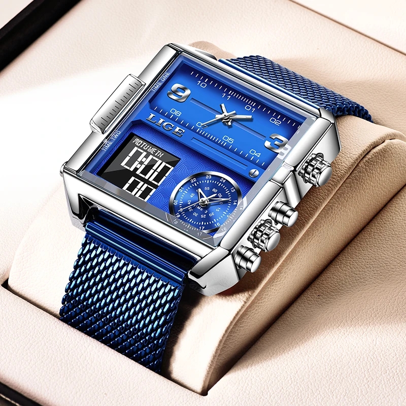LIGE New Men's Quartz Watch Waterproof Sports Electronic Digital Clock Multi functional Electronic Alarm Clock Student Watch Watch for teenagers