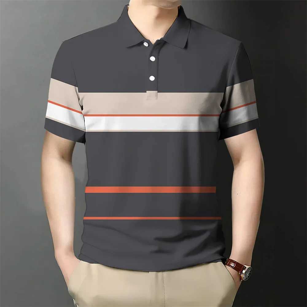 Summer Mens Polo Shirt Business Casual Short Sleeves Tops Pattern Print Button T Shirt Loose Clothing Fashion Polo T ShirtXJ250108