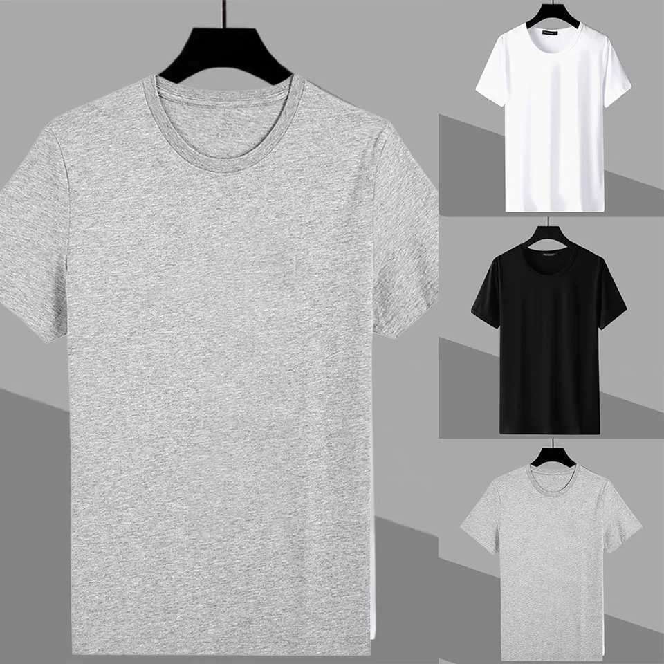 Mens casual T-shirt comfortable round neck short sleeved slim fit solid elastic T-shirt fashionable M250108