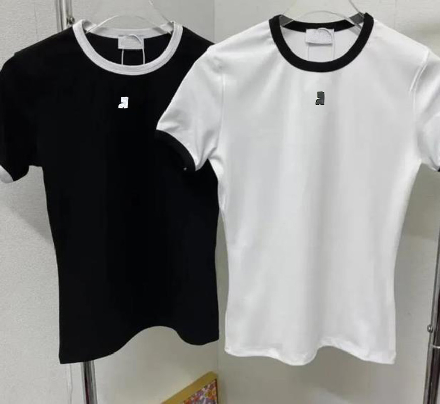 2025SS Designer courrrreges t shirt summer short sleeve women tshirt contrast color embroidery slim fit top tee 2025