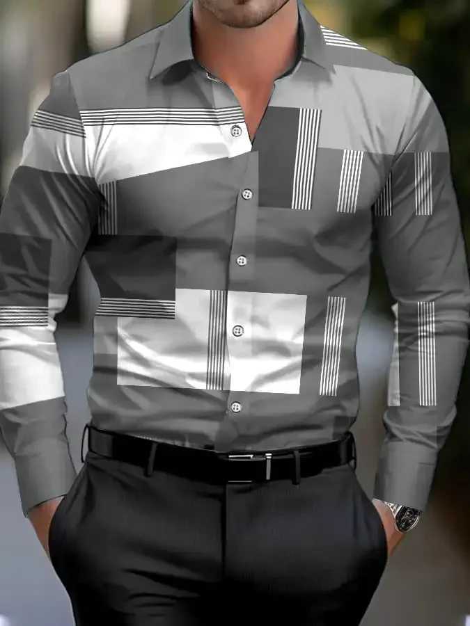 Mens Shirt Regular Lapel Shirt Mens 3d Printing Triangle Geometric Printing Casual Street Long Sleeve Fashion Printed ShirtXJ250108