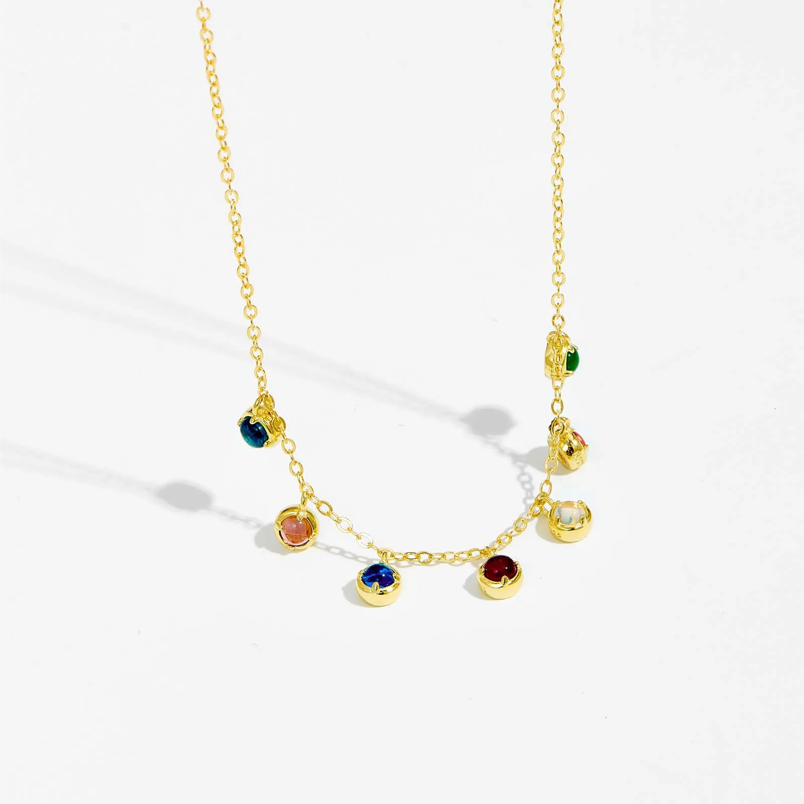 ANDYWEN 925 Sterling Silver Gold Rainbow Chain Colorful Gems Charm Beads Choker Necklace 2024 Women Fine Jewelry250103