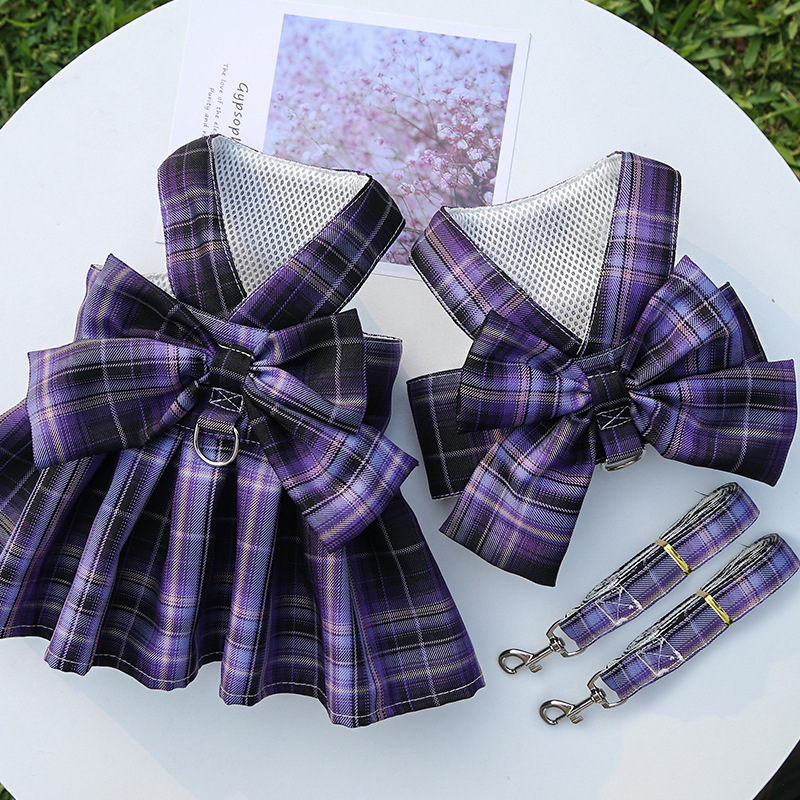 Pet plaid skirt chest strap leash walk dog cat vest clothes teddy supplies factory direct sales wholesale