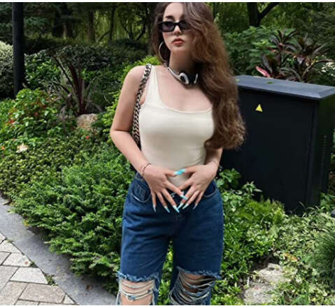 European And American Women's Low Neck Sleeveless Vest Tight Fitting Jumpsuit