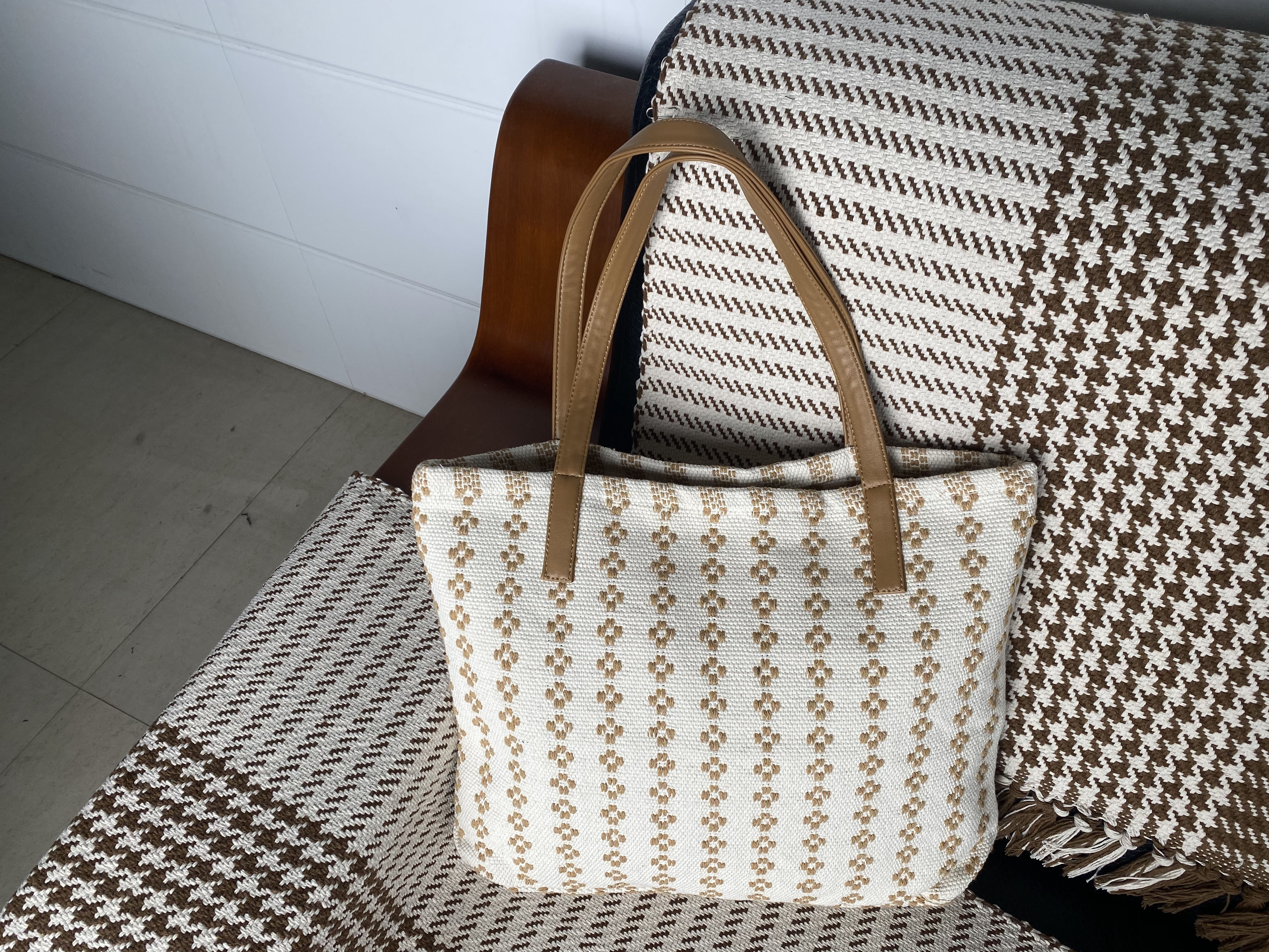 Vintage Handcrafted Linen Shoulder Tote Bag