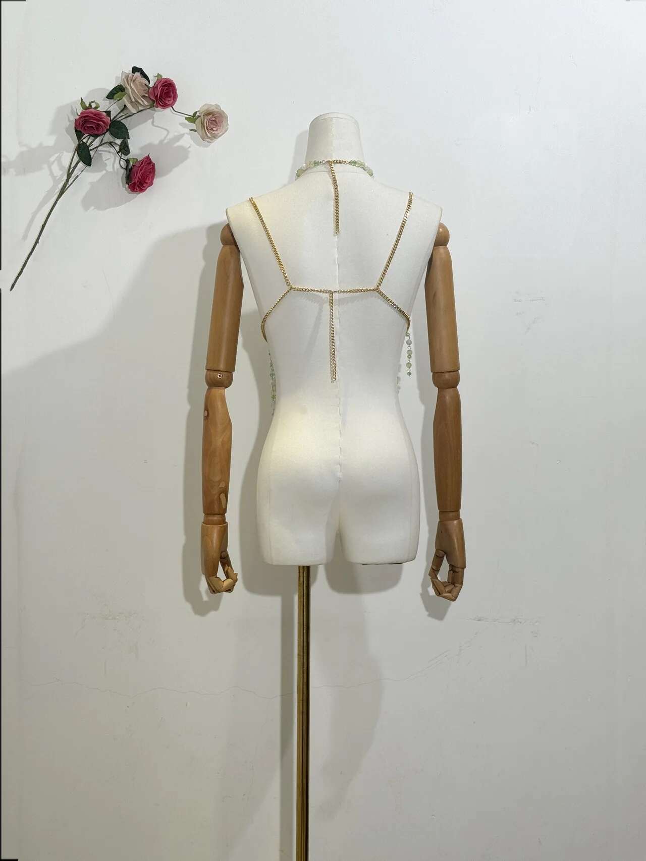 H80&S90 Sexy Women Handmade Body Chain Fashion Jewelry Bikini Bra Beaded Halter Romantic Tank Top Beahwear See Through Geie