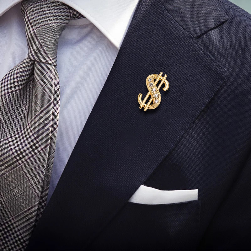 KFLK Fashion Dollar Sign Brooch Pins Exquisite Brooches For Women Mens Costumes Badge Brooch Jewelry Wholesale 241230