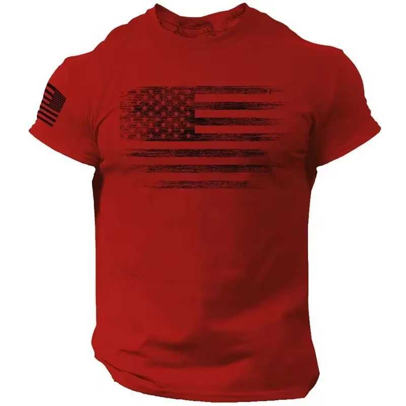 Mens T-shirt gym 3D printing American flag casual O-ring short sleeved top T-shirt sportswear street zipper outdoor oversized clothing M250410
