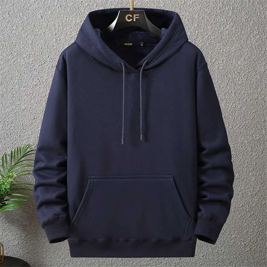 Large Mens Hoodie Jacket Hooded Long Sleeve Thick Wool Lined Sweatshirt Mens Casual Winter 0XL 2XL Extra Big Plus W250108