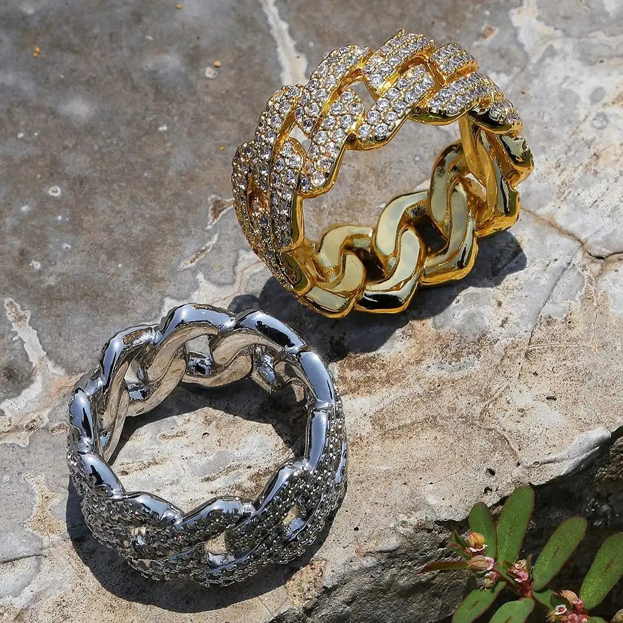 Trendy Hip Hop Men 11mm Cuban Rings Bling 2 Rows Iced Out Cubic Zircon Cuba Rings High Jewelry Drop 250107