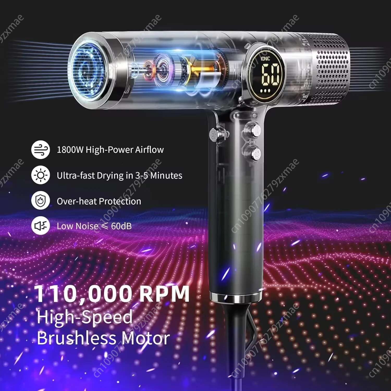 Professional 1800W Power Brushless Salon/Barber Blower Motor High Speed Negative Ion Hair Dryer Styg Tools