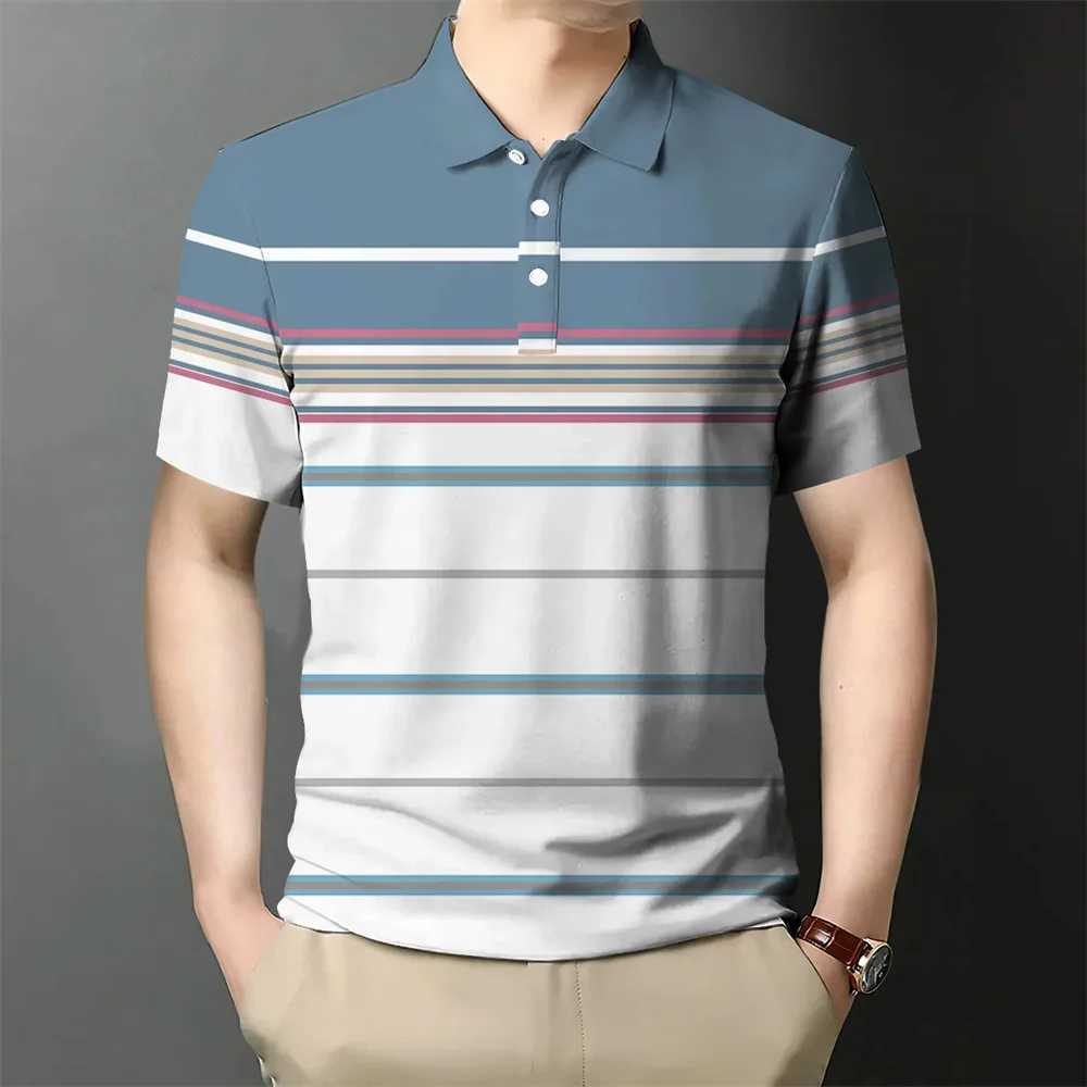 Summer Mens Polo Shirt Business Casual Short Sleeves Tops Pattern Print Button T Shirt Loose Clothing Fashion Polo T ShirtXJ250108