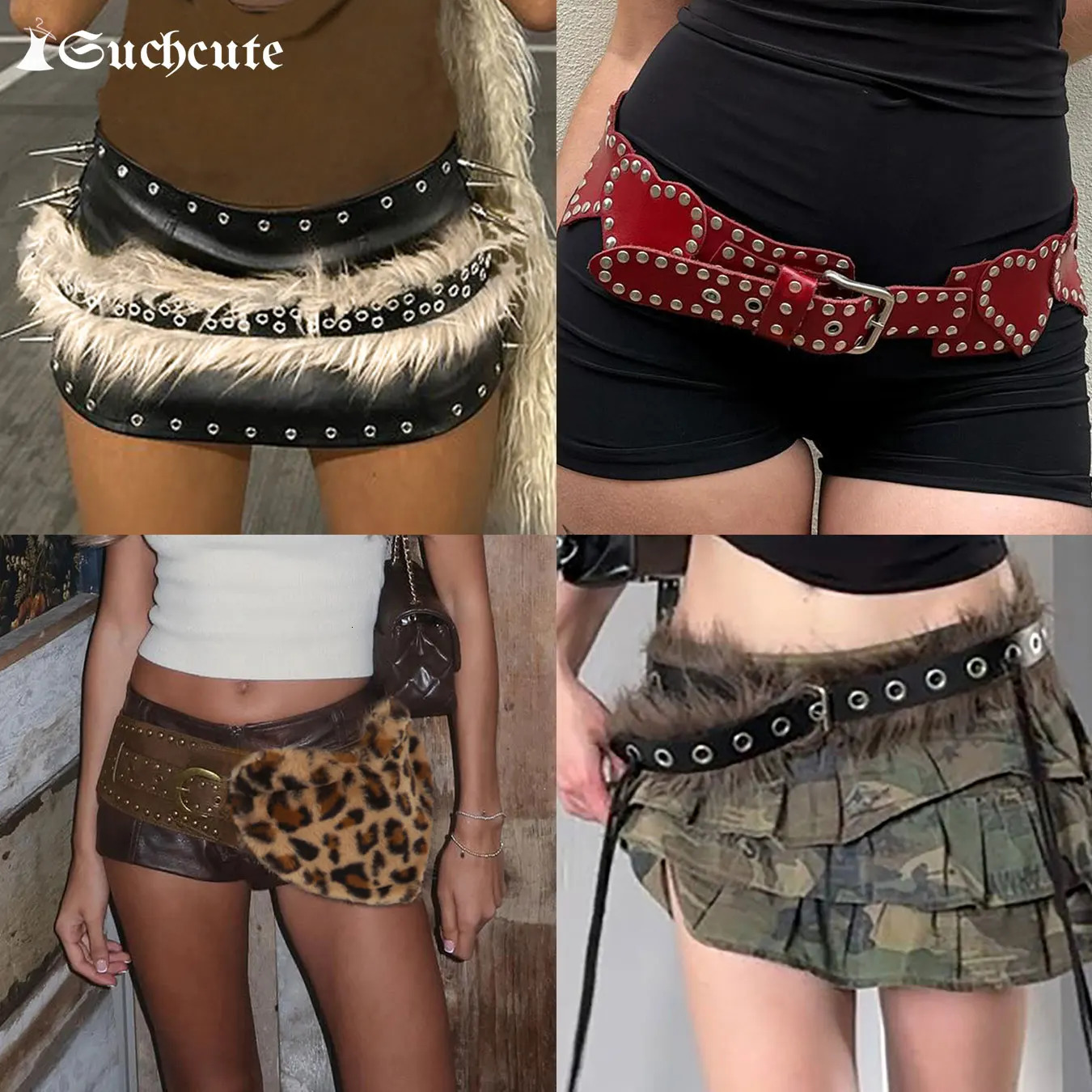 SUCHCUTE Vintage PU Belts Y2K Aesthetic Accessories Punk Waistband Fairycore Grunge Leather Belts For Women Fashion Decoration 250107