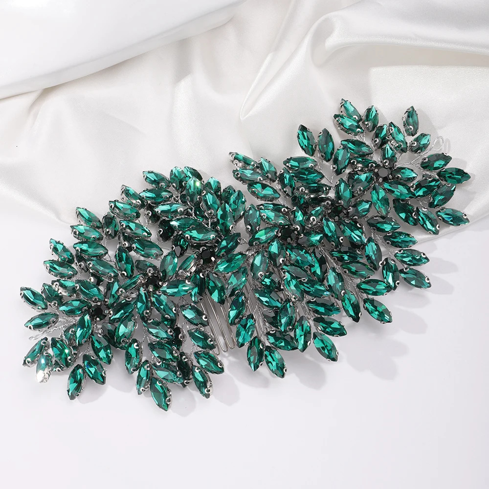 Green Rhinestone Bridal Hair Comb Headpiece Red Handmade Wedding Hair Accessories Party Jewelry Tiara for Women Headdress 250107