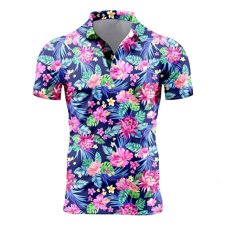 Mens Retro Short Sleeve Polo Shirts 3d Full Print Flower T Shirts For Men Summer Casual Oversized Tee Shirt Tops Blusa Masculina 250107