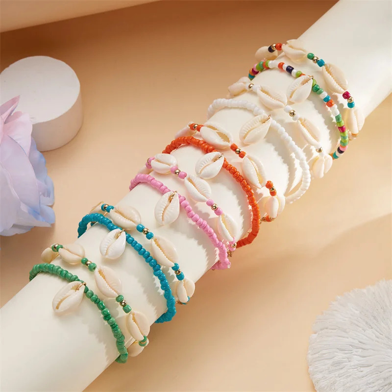 Stackable Boho Rice Beads Shell Anklets For Women Multicolor Simple Aesthetic Summer Beach Ankle Chain Jewelry Friendship Gift 250107