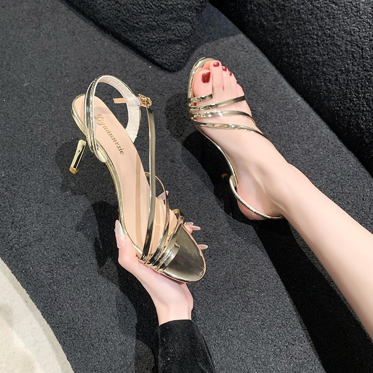 Women Sandals High Heel Fashion Simple Design Sense New Trendy Sexy Style Outdoor Seaside Wear Triple Gold Silver Free shipping
