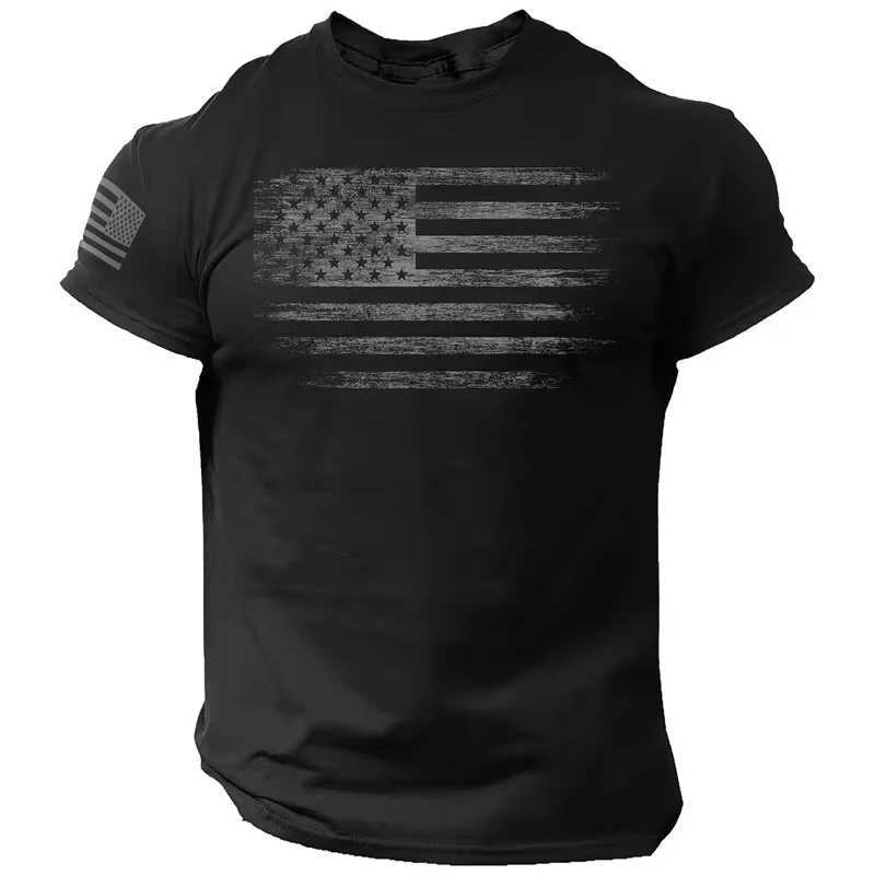Mens T-shirt gym 3D printing American flag casual O-ring short sleeved top T-shirt sportswear street zipper outdoor oversized clothing M250410