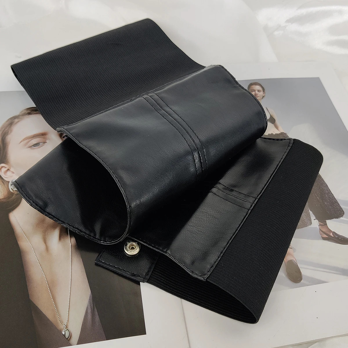 Plus Size Soft Leather Wide Y2K Black Elastic Corset Belt Female Stretch Cummerbunds er Belts For Women High Quality 250107