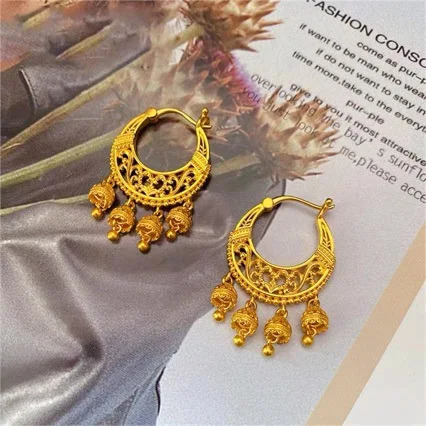 Womens 18K gold earrings AU750 earring ornaments simple ethnic style wedding jewelry accessories 250103