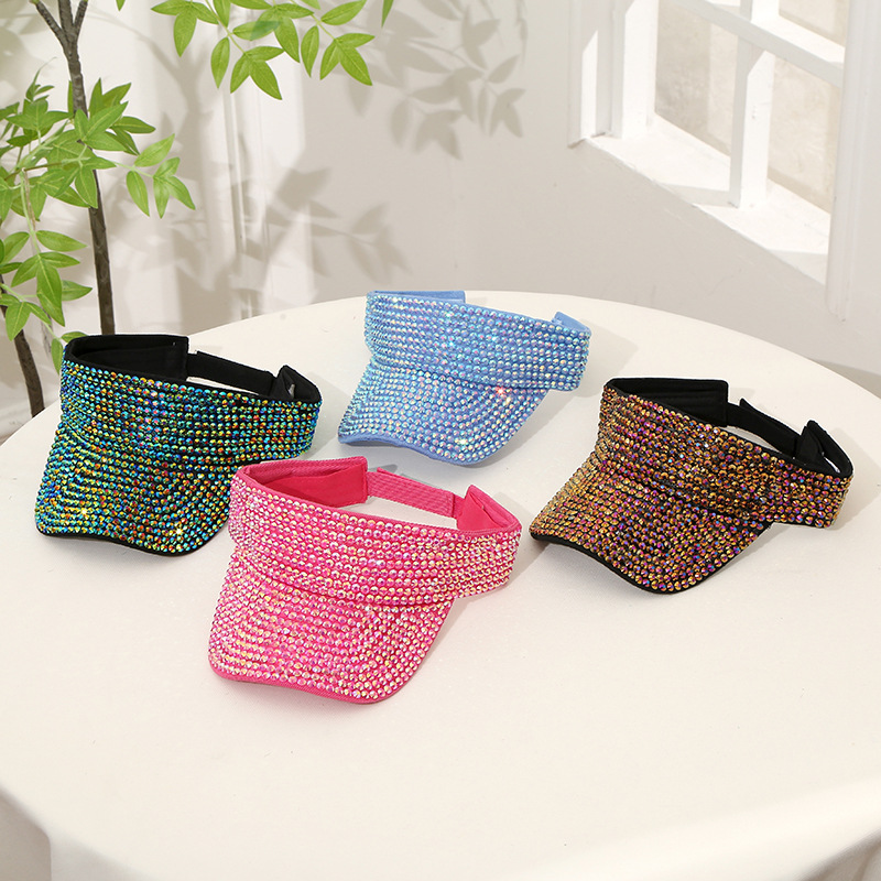 Summer sun hat fashion versatile diamond sequins hollow cap casual students sunscreen breathable short brim hat wholesale