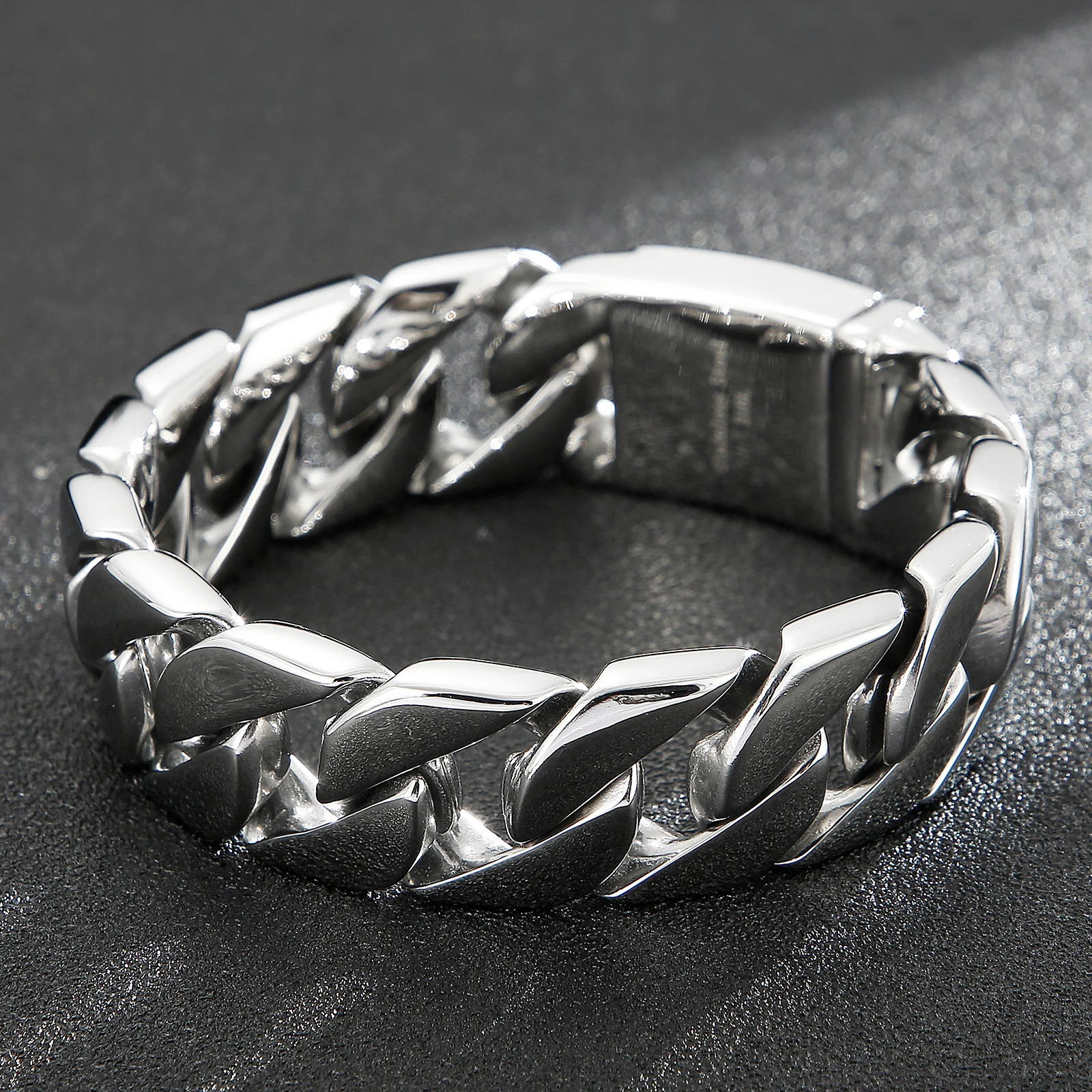 Fongten 22cm Cuban Chain Bracelets For Men Stainless Steel Shiny Brushed Bangle Bracelets Men Curb Gold Silver Color Jewelry 250107