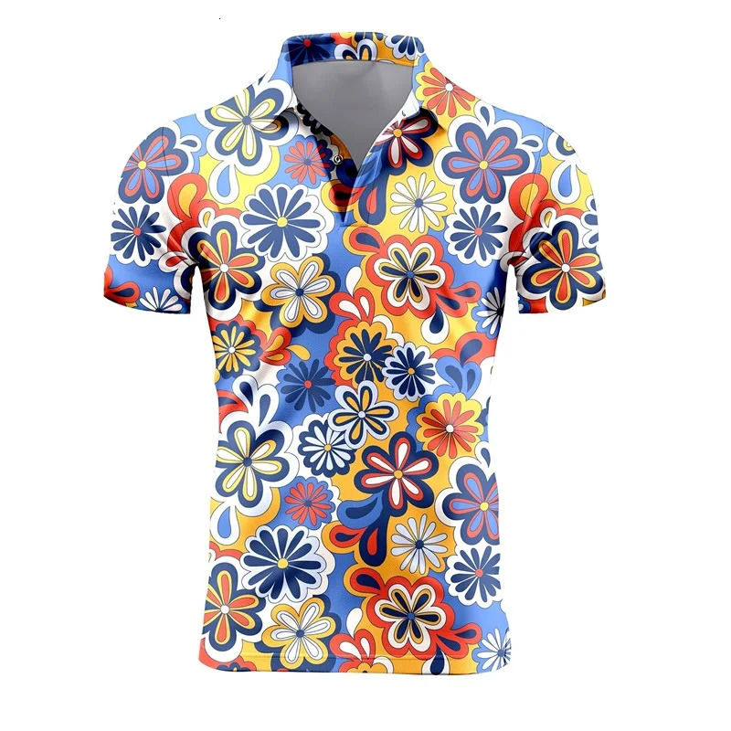 Mens Retro Short Sleeve Polo Shirts 3d Full Print Flower T Shirts For Men Summer Casual Oversized Tee Shirt Tops Blusa Masculina 250107