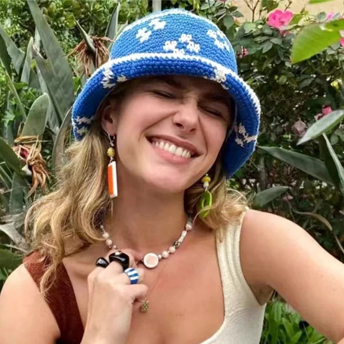 Panama Fashion Crochet Knitting Bucket Hat Summer Hat Foldable Sun Cap Women Hollow Multicolor Bucket Hat Cap 250107
