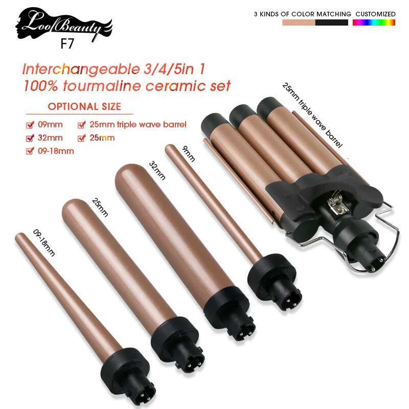 5 in 1 Curler Wand Set with 3 BarrelHair Crimper Fast Heating Waver Curg Iron Hair curlers for Women