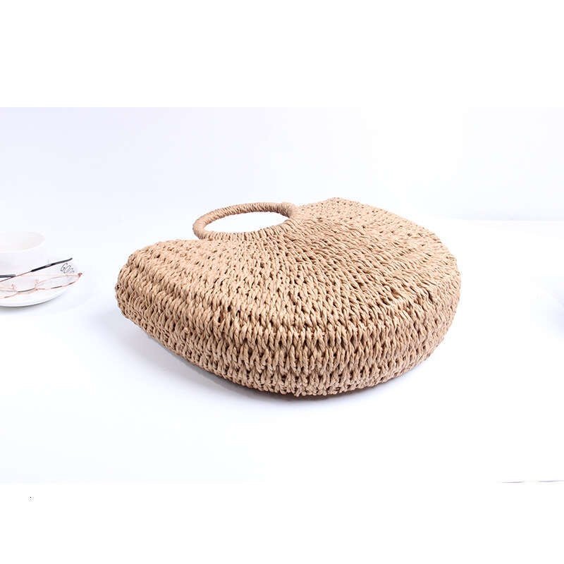 Spring And Summer New Straw Paper Rope Round Bucket Simple Woven Bag, Women's Retro Style Casual Handbag