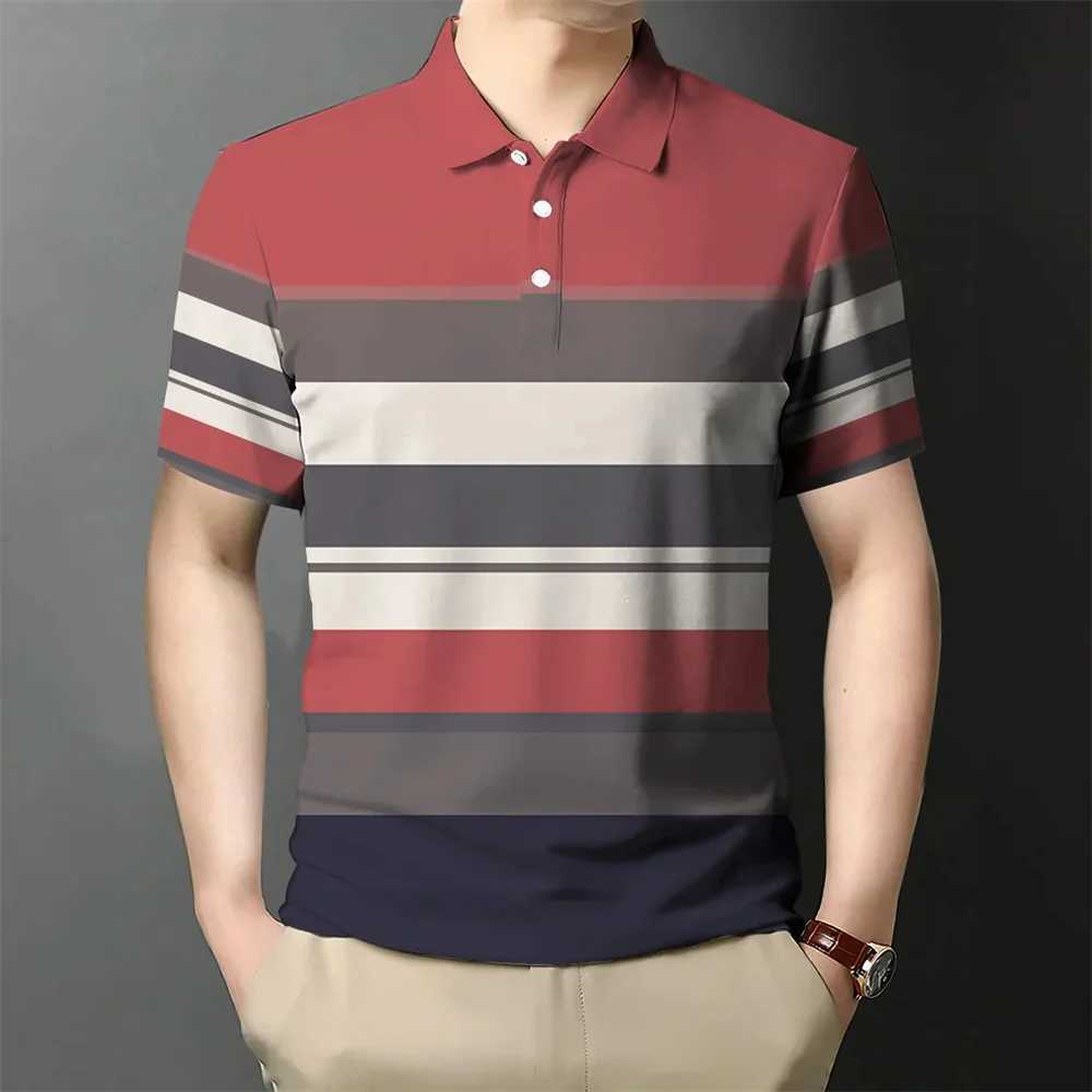 Summer Mens Polo Shirt Business Casual Short Sleeves Tops Pattern Print Button T Shirt Loose Clothing Fashion Polo T ShirtXJ250108
