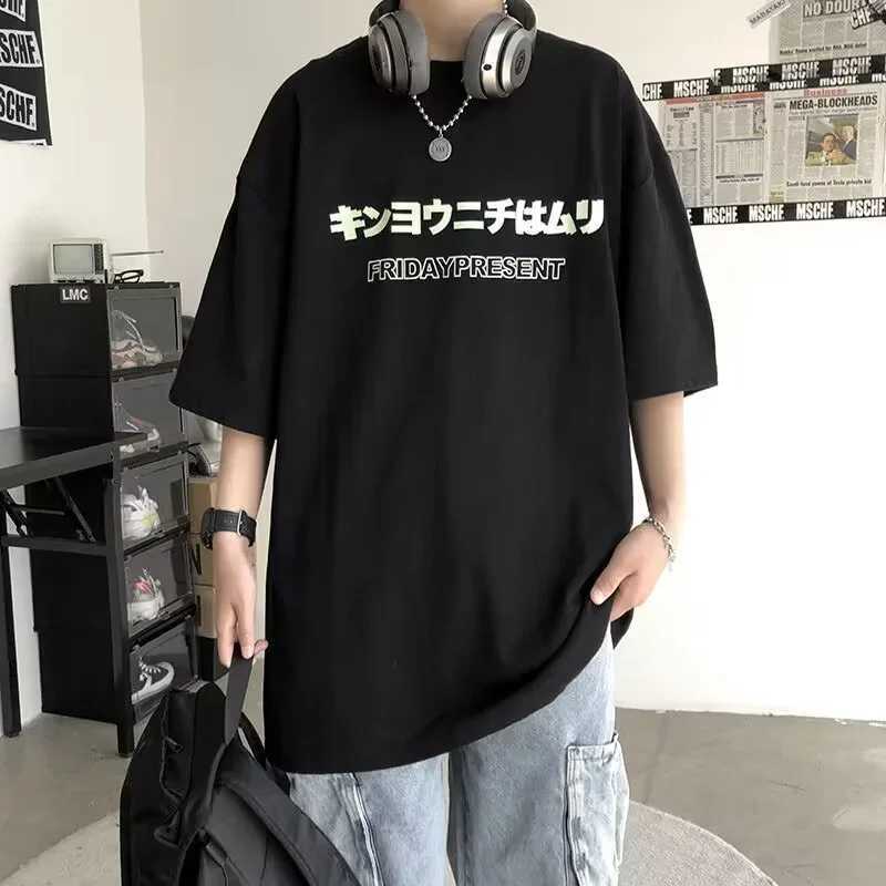 Summer Japanese letter printed T-shirt mens summer cotton casual street clothing hip-hop T-shirt Hombre breathable loose Y2K T-shirt M250108