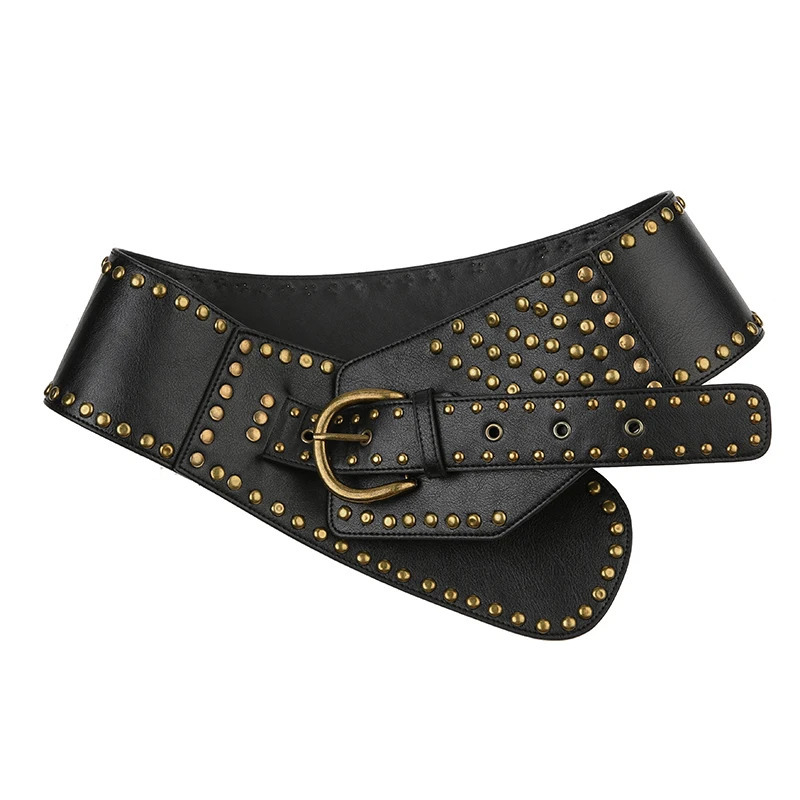 Rockmore PU Wide Belts Vintage Rivet Pin Buckle Leather Belt for Women Jeans Waistband y2k Punk Rock Hip Hop Accessories 250107
