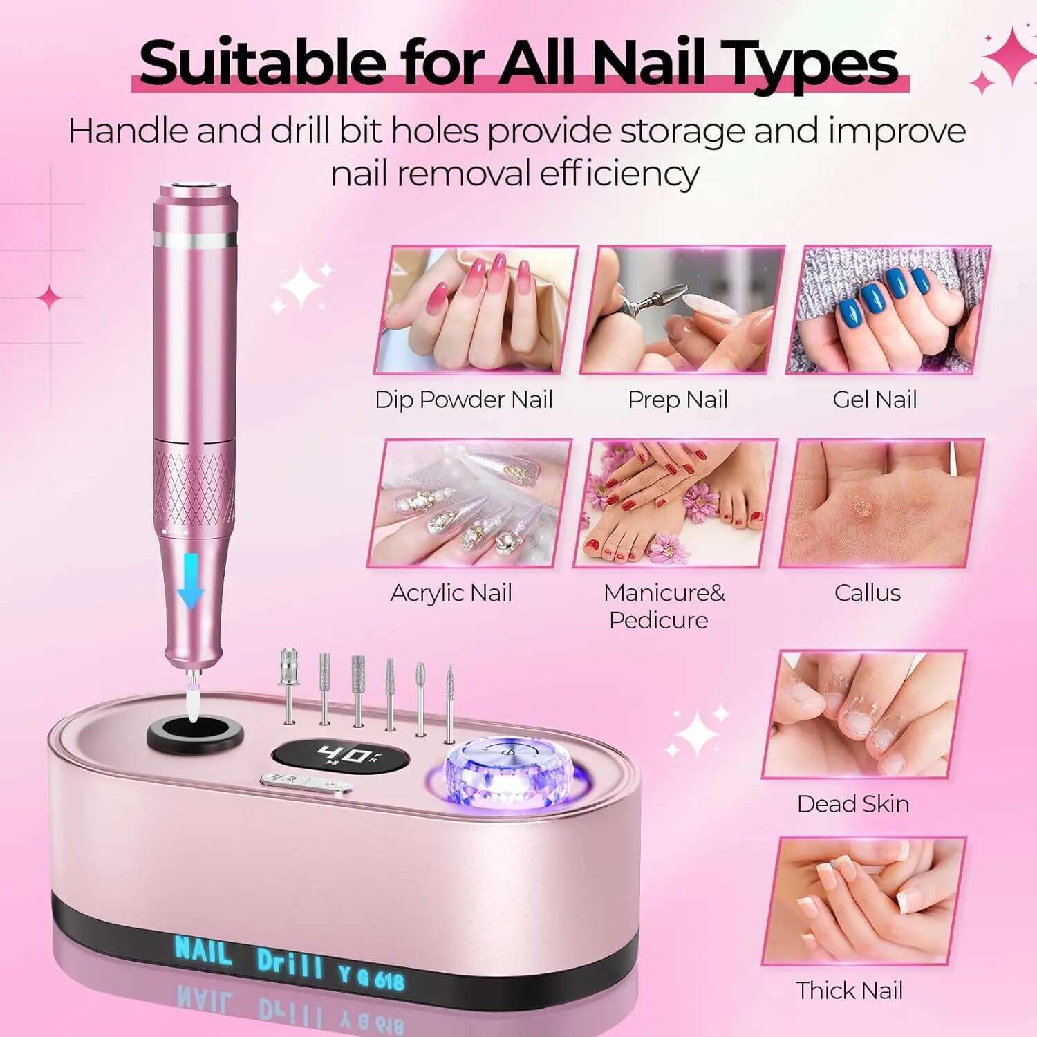 Professional 40000RPM Electric File Kit Efile Drill hine with LCD Display for Acrylic Gel Nail