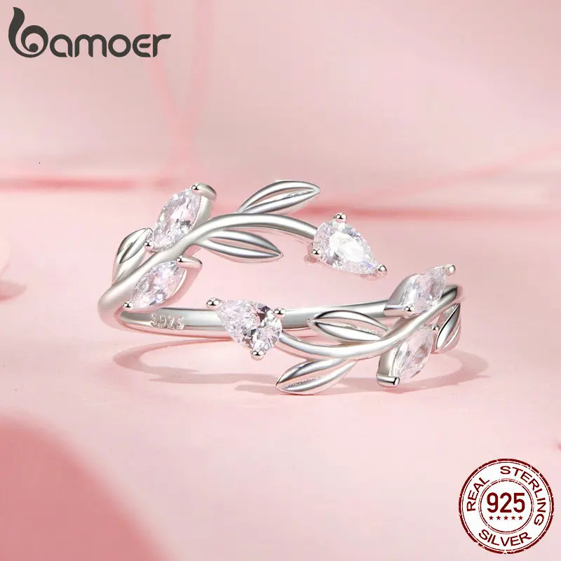 925 Sterling Silver Simple Leaf Adjustable Ring Lucky Leaves Statement Ring for Women Promise Ring Fashion Jewelry BSR552 250106