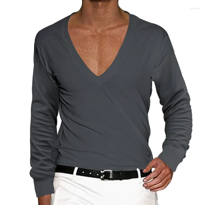 Men's T Shirts 2025 T-Shirt Summer Low Cut Deep V Neck Comfortable Shirt Tops Long Sleeve Casual Pullover Sexy Slim Fit Tees