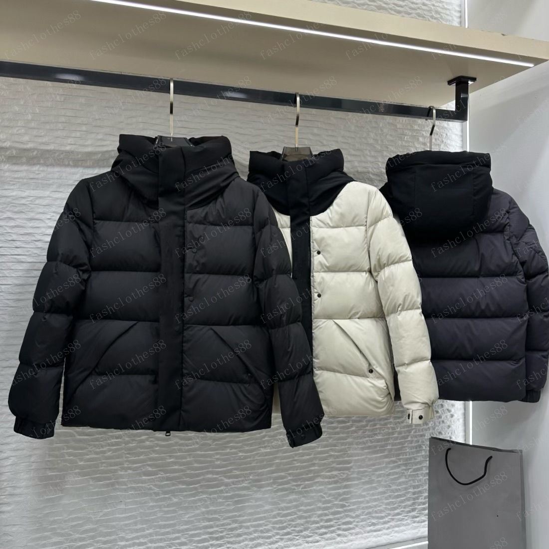 Mens Puffer Down Jackets Hooded Winter Jacket Embossed Letter Placket Outerwear