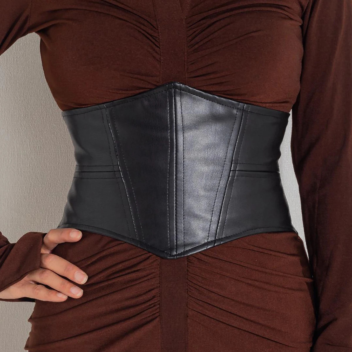 Plus Size Soft Leather Wide Y2K Black Elastic Corset Belt Female Stretch Cummerbunds er Belts For Women High Quality 250107